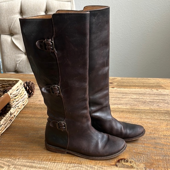 Frye Paige Tall Buckle Brow Leather Moro Boot size 6 - Picture 2 of 16